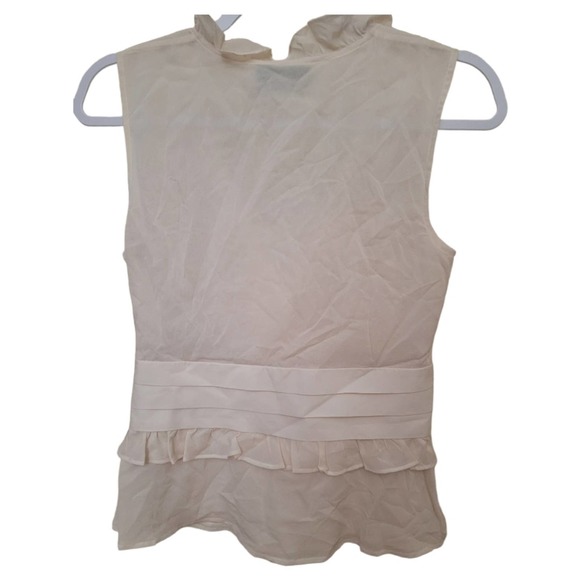 St. John Collection 100% Silk V- Neck Ruffle Sleeveless Blouse - Cream Size 4 - Picture 4 of 7